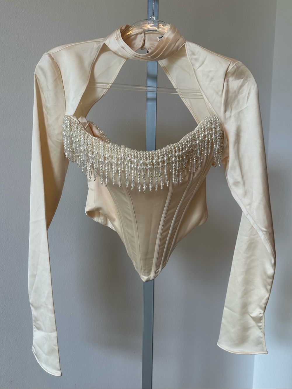 House of CB Aubrie Cream Pearl Fringe Corset  and Sleeves set